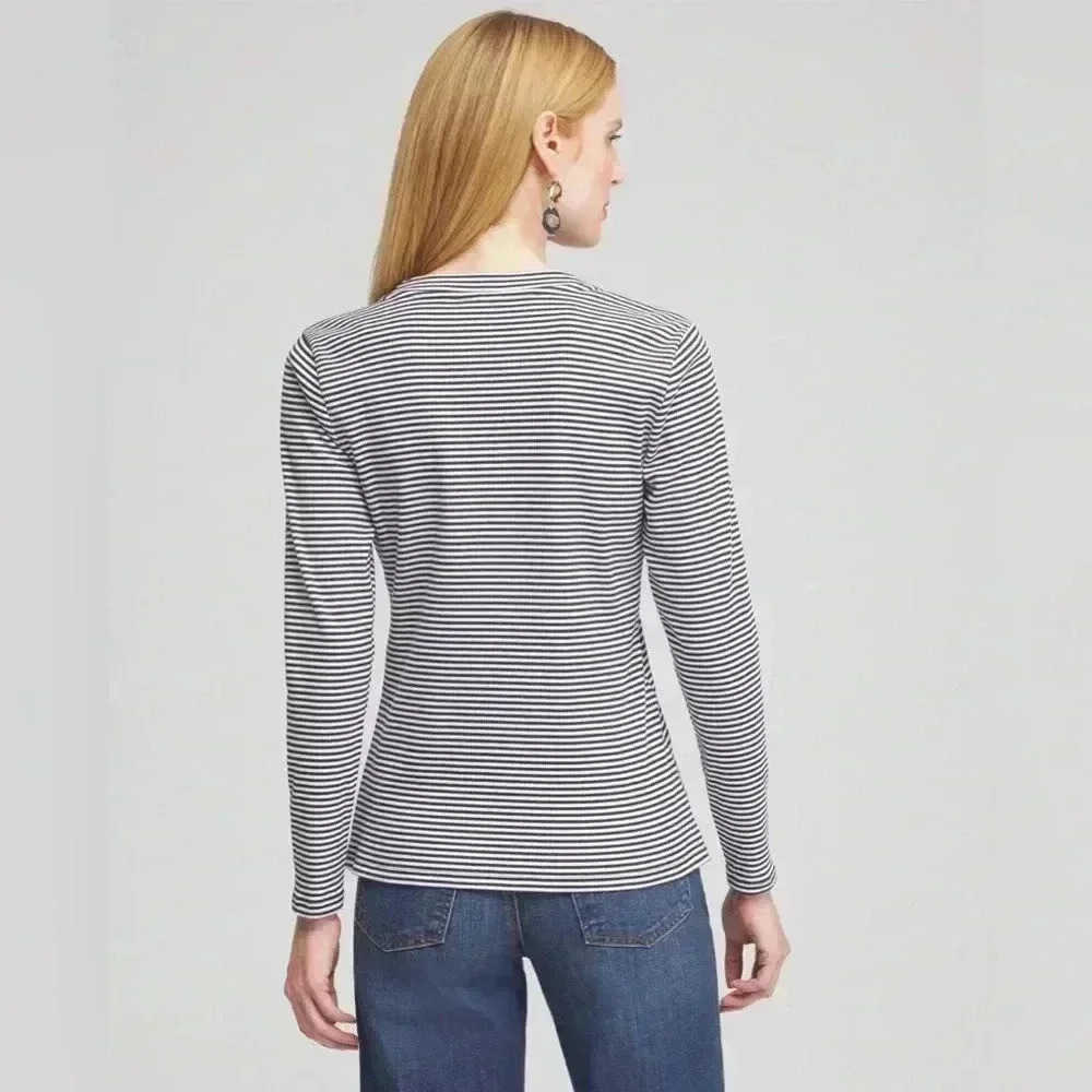 Chico’s Stripe Ribbed Henley Tee, size 2, BNWT, SOLD OUT ONLINE - Picture 3 of 11
